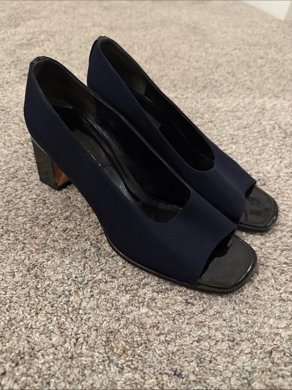 Van Eli Navy Open-Toe Block Heel Pumps womens 9.5